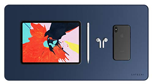 SATECHI Öko-Leder Deskmate 23 x 12.2 - Schreibtischunterlage & -Schutz - Sicher für lackierte Holzoberflächen (Blau)