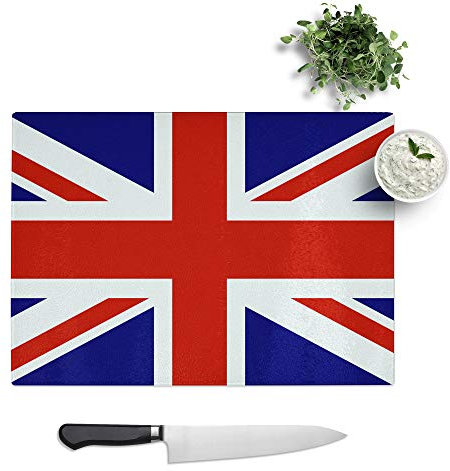 Kitchen Chopping Board Glass - Union Jack British Flag (4) - Textured Worktop Saver Cutting Board - Heat Resistant, Shatterproof and Hygenic - 39 x 28.5 cm