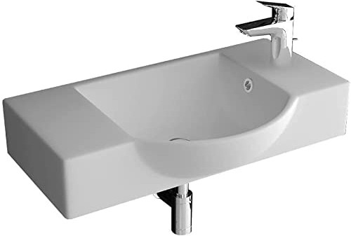 Alpenberger Kleines Handwaschbecken Weiß | Mini Waschtisch mit Ablagefläche | Badwaschbecken mit Überlauf & Hahnloch | Hängewaschbecken Wandmontage & Einbaubecken für Gäste-WC und Badezimmer