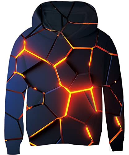 Loveternal 3D Druck Kapuzenpullover Bienenwabe Hoodie Long Sleeve Pullover Kinder Sweatshirt für Jungen Mädchen Weiß XL