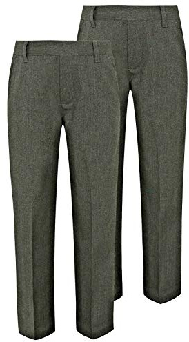 Integriti Schoolwear 2PK Boys School Trousers Elasticated Waist Comfort Fit Black Charcoal Grey Navy Blue Age 3-16 Years