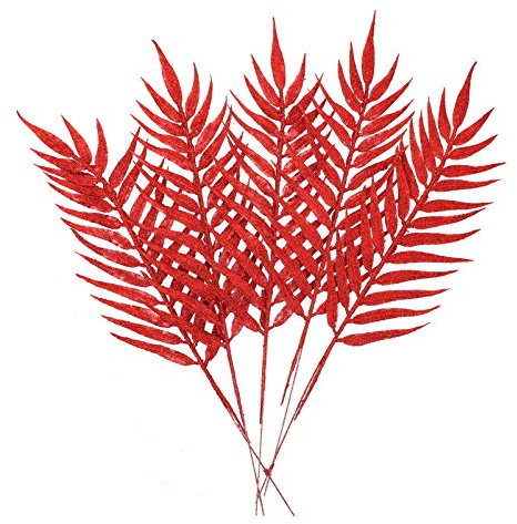 STOBOK Künstliche Weihnachten Picks Glitzer Blätter Stängel Rot 40cm Vasen Dekozweige Blumenstrauß Kranz DIY Kunstpflanze Zweige 5 STK Weihnachten Hochzeit Garten Party Dekoration