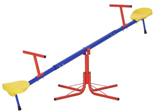 Outsunny Altalena per Bambini Doppia a Bilico 182x77x63cm Multicolore | 3-8 Anni, Girevole a 360°, in Metallo e PP, Dondolo Bambini