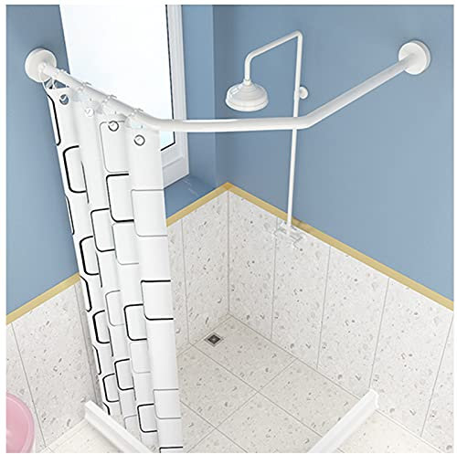 EEUK Barre Rideau Douche Angle reglable, Barre de Douche Incurvée Angle sans Perçage/Perçage Extensible Barre de Rideau de Douche Circulaire Inoxydable pour Salle de Bainwhite-Without Shower Curtain