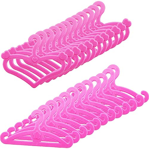 Spielzeug Kleiderbügel 200 STK Zubehör Spielzeugpuppe Kleiderbügel aus Kunststoff Rosa Mini Spielzeug Kleiderbügel zum Aufhängen von Puppenkleidern Zufällige Mischung und Übereinstimmung Zweier Stile