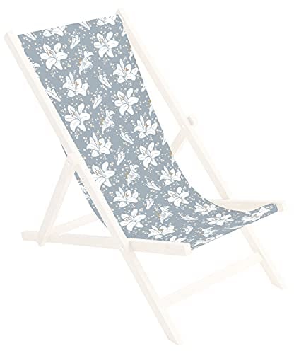 Ferocity Ersatz-Stoffbezug Wechselbarer Liegestuhl Stoffbezug 100% Polyester für Holz-Liegestuhl Klappliegestuhl Motiv Blau-Weiß Lilien [119]