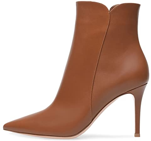 Stivali da Donna Stivaletti Corti in Scamosciata Scarpe col Tacco a Punta Tacco a Spillo Alto Slip on Ankle Boots Cerniera Tronchetti Tacchi Alti Invernali Outdoor Scarponi,Marrone,35 EU