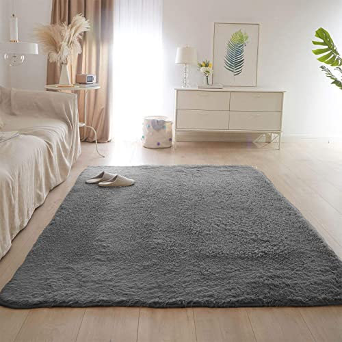 Shaggy 180x220cm Carpet Wohnzimmer Nachahmung Wolle Teppich Fellteppich Spitzenqualität Waschbar für Wohnzimmer Kinderzimmer Schlafzimmer Flur Läufer, Hellgrau