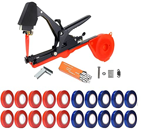 Pince à lier, pour plantes, avec 20 rouleaux de ruban et 1 boîte d'agrafes, outil de jardinage pour vignes, tomates, aubergine, fleurs(noir)