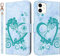 Jeffene Handyhülle für iPhone 11 (6.1 Zoll) Hülle,Blume Liebe Herz Muster Marmor PU Leder Tasche Flip Case Cover Etui Brieftasche Schutzhülle Lederhülle Klapphülle mit Kartenfach-Grün
