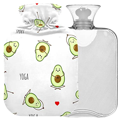 Naanle Yoga Avocado Wärmflasche mit Bezug Transparente Warmwasserflasche 1L Wärmflasche für Bett Handfüße Wärmer Schmerzlinderung Wärme und Kältetherapie