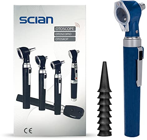 Scian Otoskop Kit – Ear Scope Otoskop mit LED Licht, 3 fache Vergrößerung, 4 Speculum Tips Größe, leichtes Diagnostik Ohrpflege-Tool für Kinder, Erwachsene, hunde, Heimgebrauch (Blau)