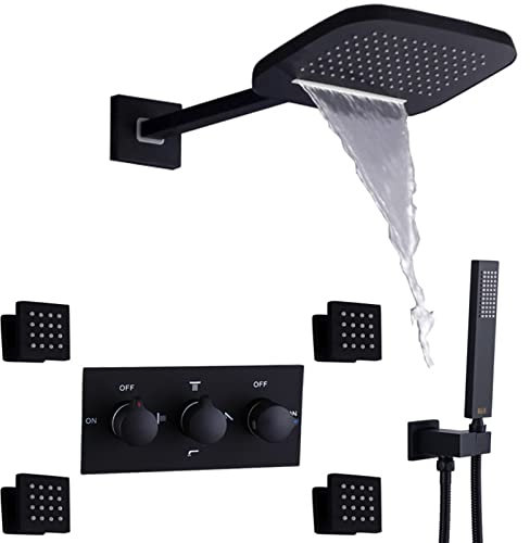 XJTNLB Miscelatore Doccia Incasso con Deviatore, Sistemis Doccia con Miscelatore Jacuzzi per Bagno Nero