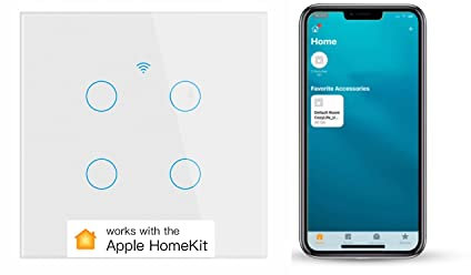 Smart Touch Light Switch 4 Gang 1 Way WiFi Wall Light Switch Works with Apple HomeKit, Alexa, Google Home and SmartThings, App/Voice Control, Glass Panel, 10A 300W Neutral Wire Required White
