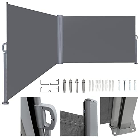 Gimisgu Store latéral Double Paravent extérieur, 180x600cm Store Latéral Rétractable, Brise-Vue, Protection Solaire, Opaque, Brise-Vent, pour Balcon, Terrasse, Jardin, Gris M4550-EM-1x