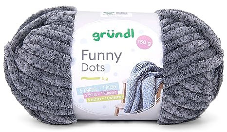 Gründl Wolle Funny Dots Strick- & Häkelgarn (weiches samtartiges Chenille-Garn aus 100% Polyester, 1 x 150 g / 60 m, Nadelstärke: 9-10), anthrazit-schwarz
