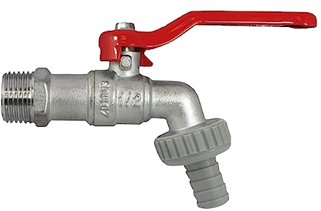 kör4u Kugelauslaufventil Messing 1 Zoll, vernickelt, mit Schlauchverschraubung, roter Hebel, Wasserhahn, geeignet für Haushalt-, Gartenbereich