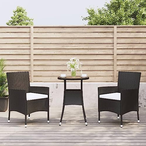 Festnight Polyrattan Gartenmöbel Essgruppe 3-TLG. Gartensessel Polyrattan,Sitzgruppe Garten Essgruppe 2 Personen,Liegesessel mit Kissen und Tisch Schwarz und Creme Outdoor Sitzgruppe Balkonmöbel