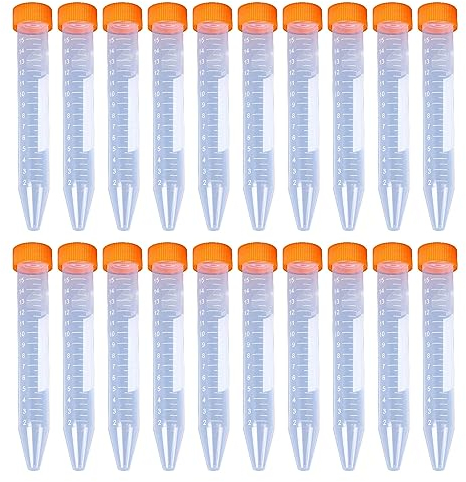 Zentrifugenröhrchen 20 Pcs 15ml Kegel Reagenzgläser Kunststoff Zentrifugenröhrchen orange mit Schraubverschluss Abgestuften Probenbehälter Probenröhrchen für Labor Chemie Experimente