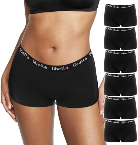 Lakpoau Boxershorts Damen Baumwolle,Hipster Panties Damen Unterhosen Damen Panty aus 100% Baumwoll Schritt,Atmungsaktiv Boxershorts Unterwäsche Frauen Hotpants Damen 6er Pack 3429-BL-XL