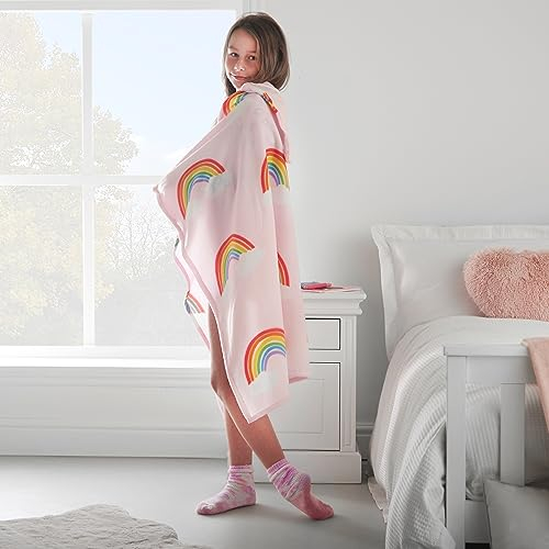 Catherine Lansfield Rainbow Hearts Kuscheldecke Fleece 90x125cm Kapuzendecke rosa