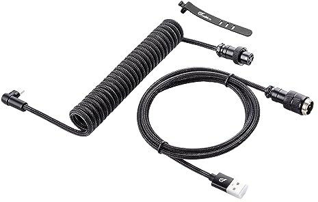 GUNMJO Pro Custom Coiled USB C Cable for Gaming Keyboard, Metal Aviator Mechanical Keyboard Cable with Type C Angled, 1.5M USB-C to USB-A, Carbon Black Color