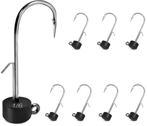 Fishfun Finesse Mushroom Jigköpfe aus Wolfram mit Haken in verschiedenen Größen, für Barschangeln mit weichen Ködern, 0,6 g, Schwarz, 8 Stück