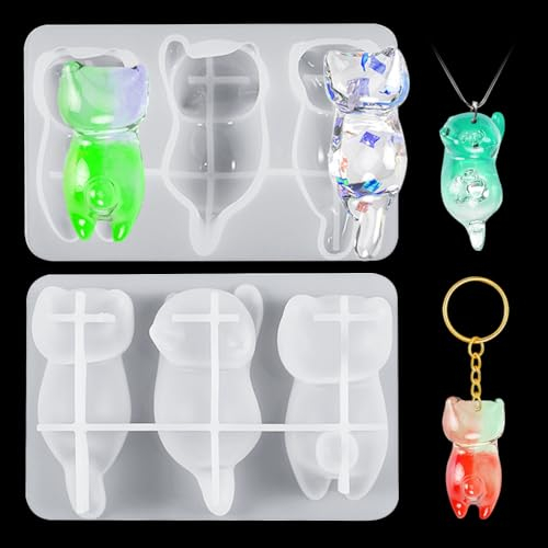 FineInno Chat Moule en Résine Porte Stylo, 3D Animaux Moule Époxy Silicone Cristal Coulée pour DIY Artisanales Pendentif,Porte brosse de maquillage,Décoration
