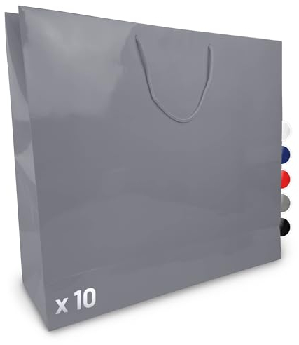 Verpackungswelt Geschenk-Tüten 10 Stück | Glänzende Papier-Tüten mit Henkel | Geschenk-Tüte 60x15x50 cm | Papier-Tüte ideal für Geburtstag, Weihnachten, Einzug & Mitbringsel | Grau