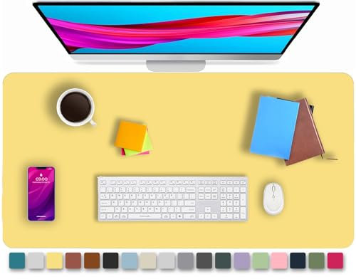 KKTECH Tapis de bureau en cuir, antidérapant, tapis de souris, tapis d'écriture pour ordinateur portable, tapis en cuir imperméable (jaune, 90 x 43 cm)