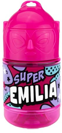 History & Heraldry Personalisierte Kinderflaschen- Superhelden-Trinkflaschen 6 knalligen Farben für Schule u. Freizeit (35,Trinkflasche Emilia)