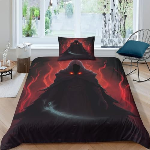 OPSREY Religiös Bettwäschegarnitur 3D Gedruckter Black Messenger Für Kinder Mädchen Jungen Bettbezug Set Bettwäsche Und Kissenbezüge Reissverschluss Weich Microfaser 3 Teilig Single（135x200cm）