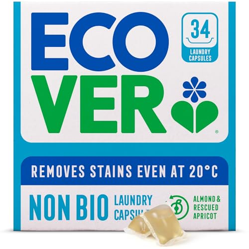 Ecover Non-Bio Washing Capsules - Laundry Capsules/Tablets - Laundry Detergent with Clean and Fresh Almond & Rescued Apricot Scent, 1x Pack of 34 Capsules/Tablets