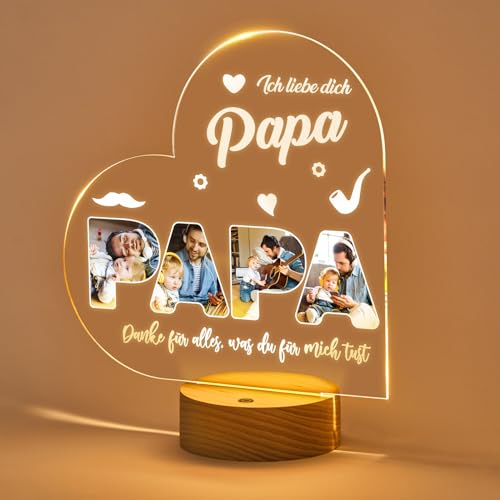 VEELU Vatertagsgeschenke für Papa Acryl Foto Geschenk - Personalisierte Geschenke Papa Lampe mit Foto, Geschenke für Tochter Sohn, Fotoalbum aus Glas