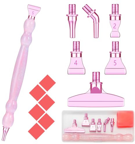 Snewvie Diamond Art Painting Pen Accessories Tools Set,1Pcs Ergonomic Resin Diamond Drill Pen and 6Pcs Stainless Steel Metal Screw Thread Multi Placer Tips and 6 Glue Clay