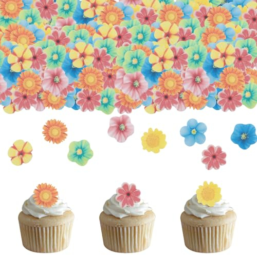 DazzJoy 80 Stück Essbare Blumen für Torte und Muffin Deko - Esspapier Blüten Tortendeko