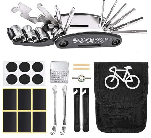 Professional Portable Bike Tool Kit, Puncture Repair Kit Contains 16-in-1 Multi-Function Tool, Bicycle Tyre Patch Kit, Ideal for Mountain & Road Bike