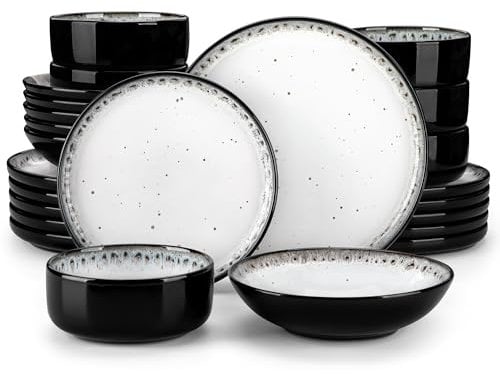 vancasso PLAYA Juego de Vajilla Completa de 24 Piezas, Esmaltado Reactivo Blanco, Vajilla Elegantes de Gres con 6 Platos Llanos, 6 Platos de Postre, 6 Platos Hondos y 6 Cuencos de Cereales