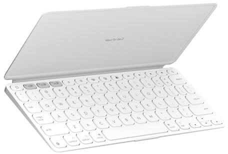 Logitech Keys-To-Go 2, Teclado Bluetooth portátil para Tablet con Tapa integrada, Teclado inalámbrico estilizado, para Windows, Android, Linux, iPad, iPhone, Mac, Apple TV, QWERTY ESP - Gris Claro