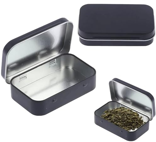 1PCS Rectangular Small Tin Container With Lid - Black Metal Storage Box for Altoids, Cigarettes, Tobacco - Portable