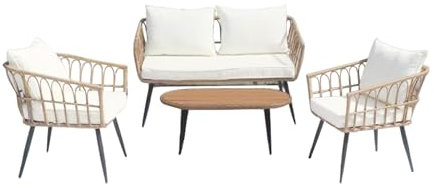 Megashopitalia Set Salotto da Esterno in Rattan e Vimini con Tavolino Poltrone e Cuscini