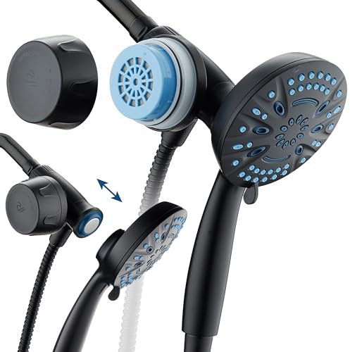 AquaCare Magneton 8-stufige magnetische Docking-Handbrause mit integriertem Duschfilter - ON/OFF-Filtrationsmodi, sofortiges Nachladen der Kartusche, Stay-Clean KDF Kartusche, 2,1 m Stahlschlauch,