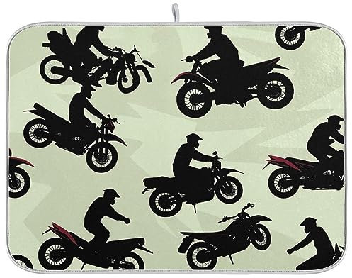 Abtropfgestel Tricks Auf Dem Motorrad Geschirr Trockenmatten Maschinenwäsche Geschirr-Trockenmatte Schnelltrocknend Abtropfmatte Für Die Küche 41X46cm Für Theke, Kaffeebar, Küchenzubehör