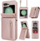 Etui en Cuir PU pour Samsung Galaxy Z Flip 5, étui à Fermeture éclair, béquille multifonctionnelle, Porte-Cartes, bandoulière réglable, étui Pliable pour Samsung Galaxy Z Flip 5 (Rose)