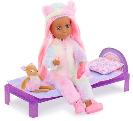 Glitter Girls Biegbare Puppe, 35,6 cm, rosa Haare und Violette Augen, Einteiler-Kleidung für Puppen, Einteiler-Kleidung für Puppen, Spielzeug für Kinder ab 3 Jahren, Rafa & GG Schlafenszeit Spielset