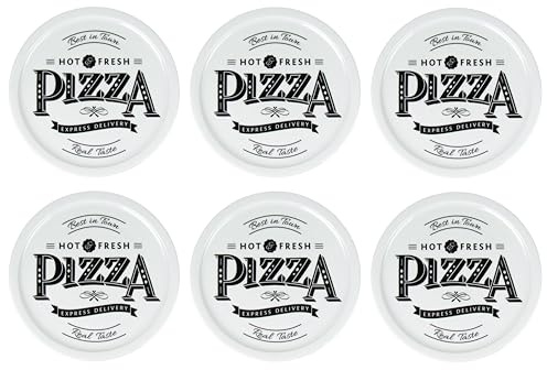 Lentz Piatto per pizza Ø 31 cm in porcellana con scritta retrò pizza – a scelta con tagliapizza (set da 6)