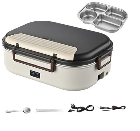 AIDNTBEO Electric Heating Lunch Box, 50W 5-in-1 Heated Food Warmer Portable 1.8L 304 Stainless Steel Leakproof Food Heater With Spoon & Fork Charging Cable(F)