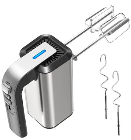 VOLTIX Elektrischer Handmixer 800 W mit 5 Geschwindigkeiten und Turbo-Funktion, elektrischer Schneebesen mit 2 Schneebesen & 2 Haken aus Edelstahl, Auswurftaste, perfekt für Eier, Kuchen, Brot und