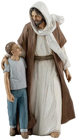 ShineOnAngel Jesus Christus mit Kind, Geschenk zur Erstkommunion, Junge, He Walks with Me, handbemalt, religiöse, moderne Heimdekoration, christliche Figuren, 24,1 cm