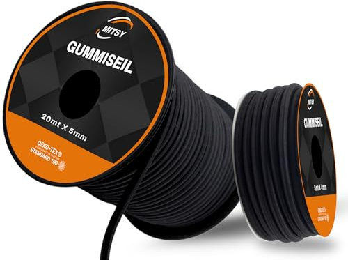MITSY Gummiseil 5 mm 20 Meter Schwarz - Expanderseil 80% Dehnung - Wetterfestes Spannseil für Anhänger, Sonnensegel, Planen UVM